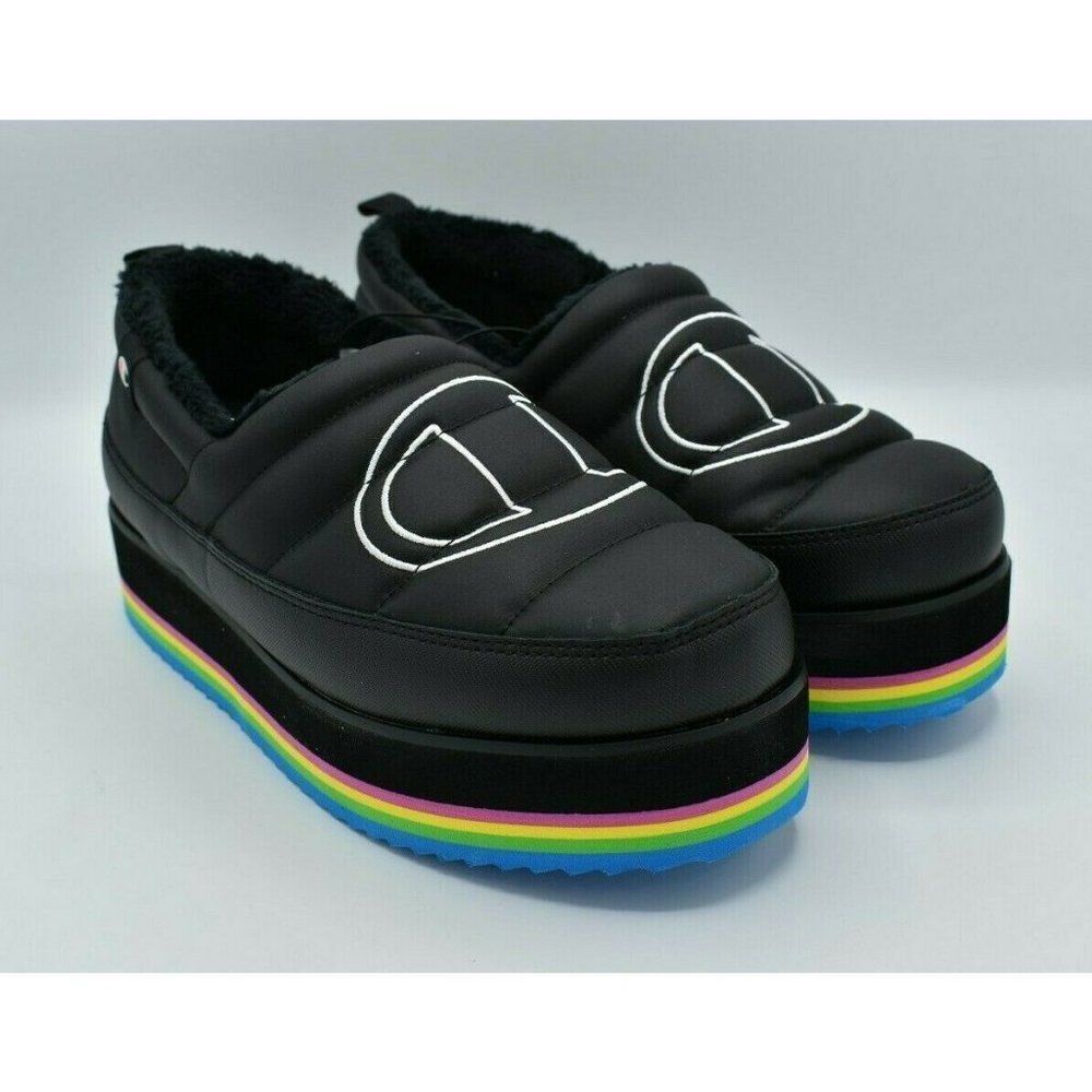 Champion Womens Size 9 Hot Stuff Black Platform Slippers Shoes